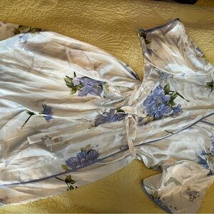 Floral Satin Robe with Blue Flowers